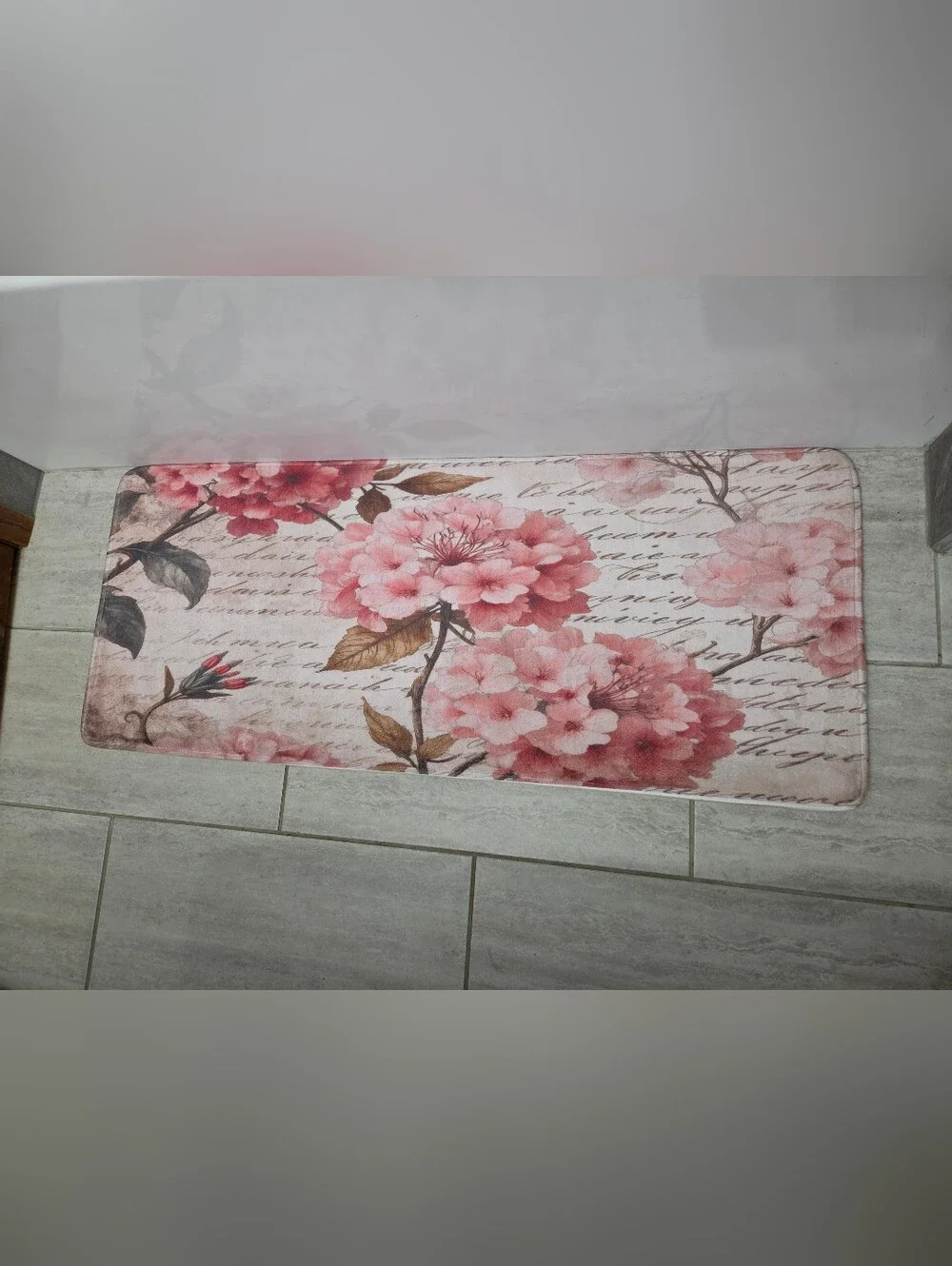 Floral Script Oversized Memory Foam Mat in Pink